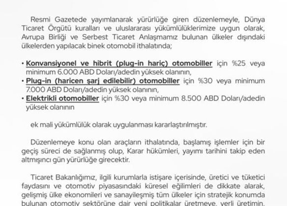 Otomobil ithalatına ek vergi